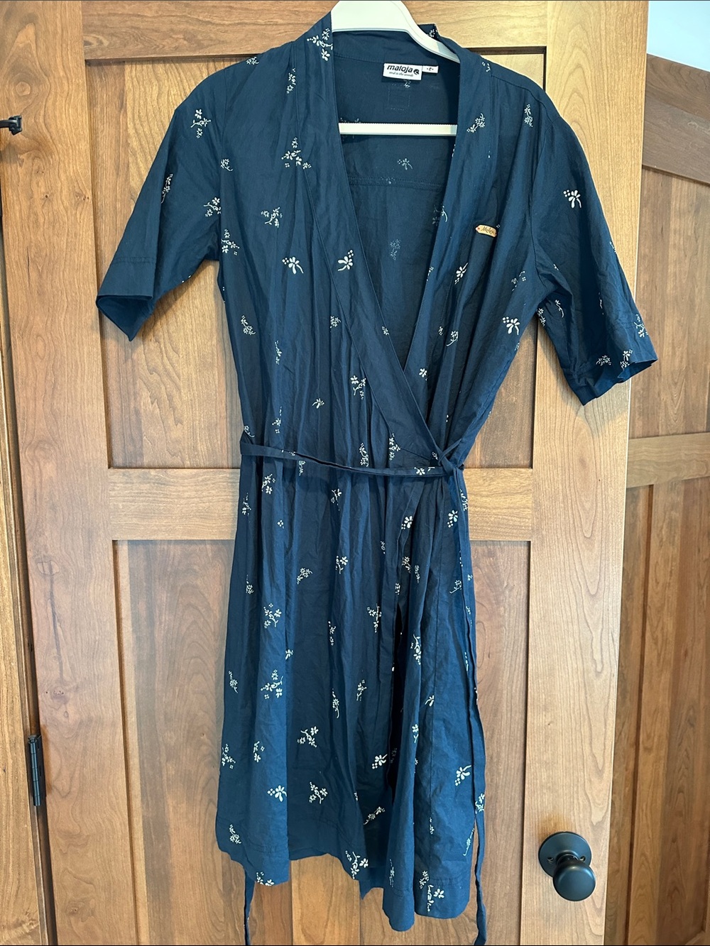 Maloja Wrap Cotton Dress, Navy & White Floral Print
